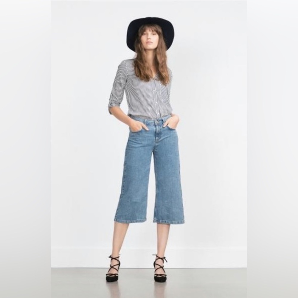 Zara NWOT denim light blue culottes